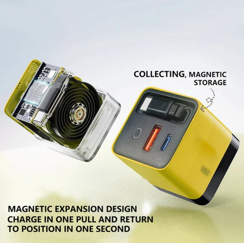 65W Fast Charging Phone Charger Block with Retractable 80cm Type-C Cable