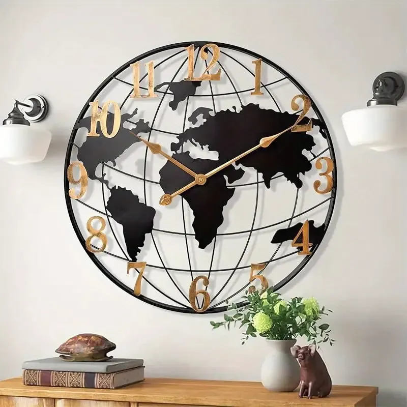 Large World Map Wall Clock 24 inches 60 inside