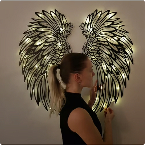 🔥 1 PAIR ANGEL WINGS METAL WALL ART WITH LED LIGHTS-🎁