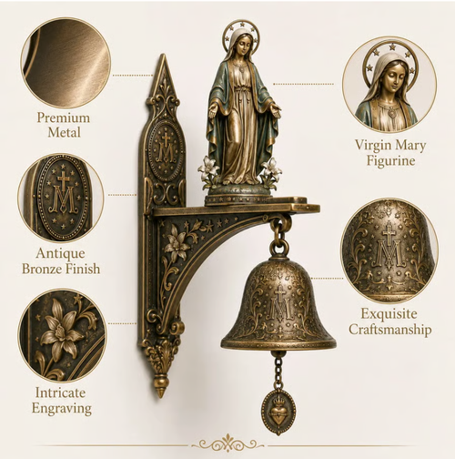 Our Lady of Grace Miraculous Medal Wall Bell | 🙏Catholic Religious Home & Garden Decor