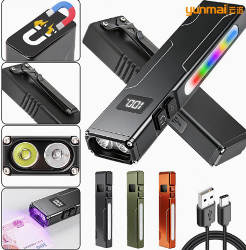 Aluminum reflector super bright EDC flat flashlight with magnet UV light
