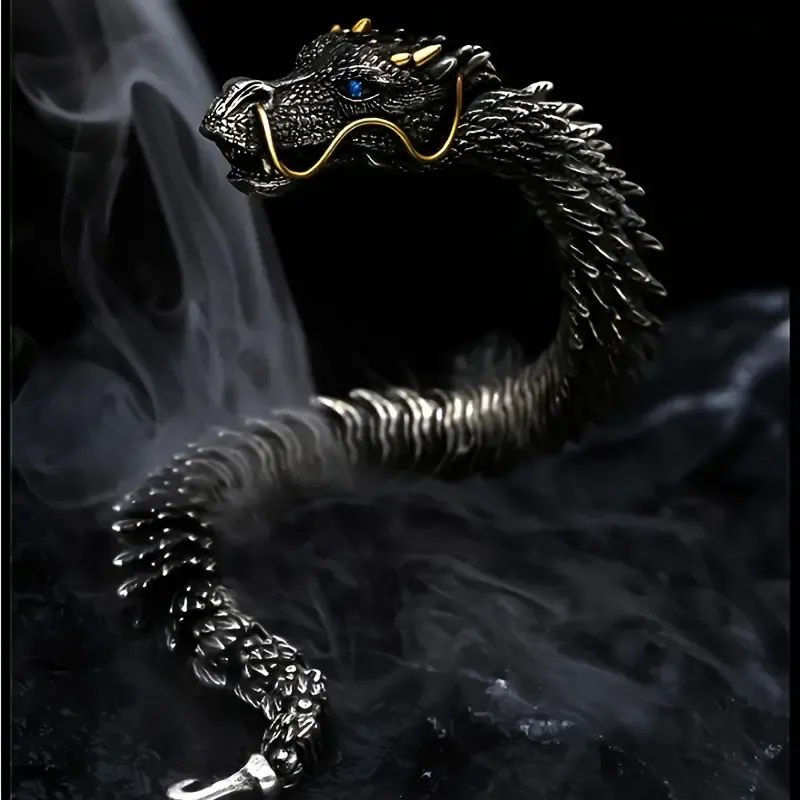 Unisex couple Christmas birthday gift Dragon Year new Chinese retro silver-plated dragon bracelet domineering personality dragon bone bracelet men's trendy personality accessories