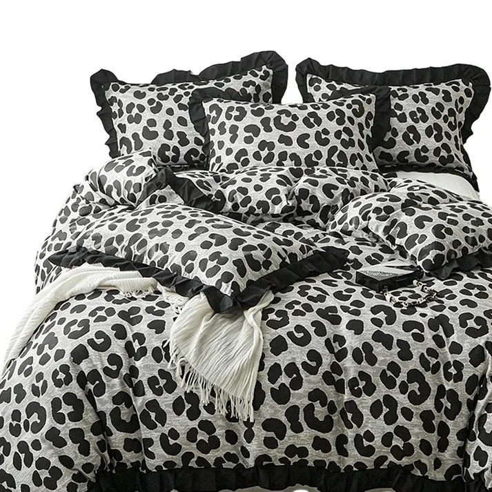 Leopard Print Ruffled Duvet Cover Set