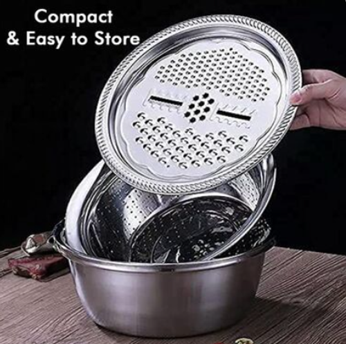 Stainless Steel Strainer With 3 In 1 Slicer, Dicer And Grater