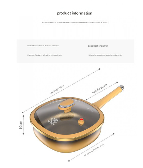 Titanium-coated non-stick frying pan, suitable for household use on gas stoves and induction cookers.