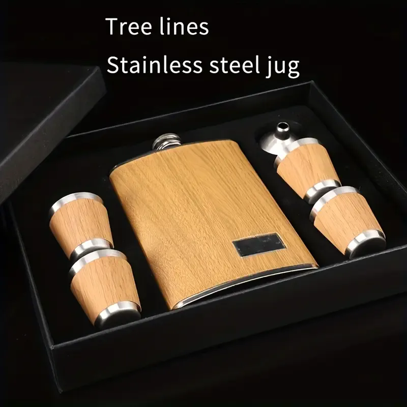 6 pieces of exquisite stainless steel men's mini hip flask set, including cups, funnels, and metal wine accessories, perfect for outdoor use