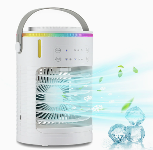 USB desk fan with ice water cooling system and 3 speeds.