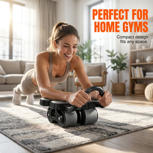 💪🏋️‍♀️Smart four-wheel abdominal exercise roller with automatic rebound and digital display