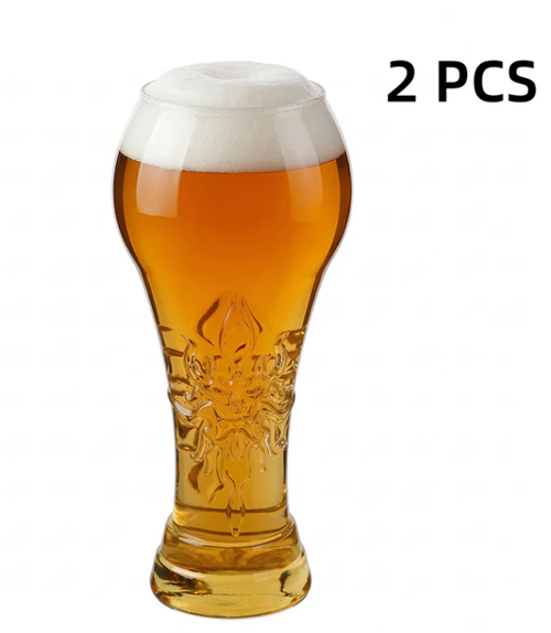Large Capacity Ornate Embossed Beer Glass2pc