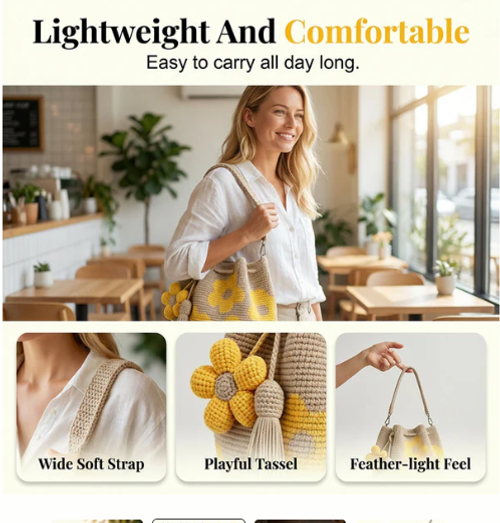 Crochet Bucket Bag for Women