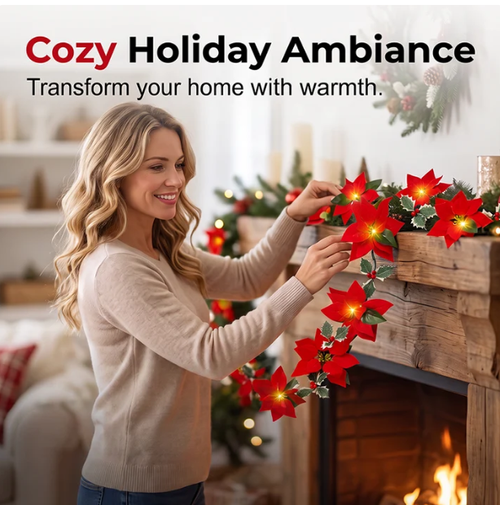 Christmas Poinsettia Flower String Lights