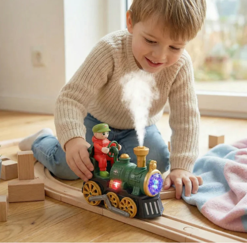 Cute Steam Train Toy with Lights, Music & Realistic Steam Effect