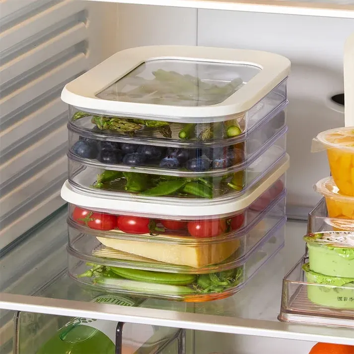 6-piece set (3 large + 3 small)Layer Reusable Food Storage Containers with Lid Clear Fridge Crisper
