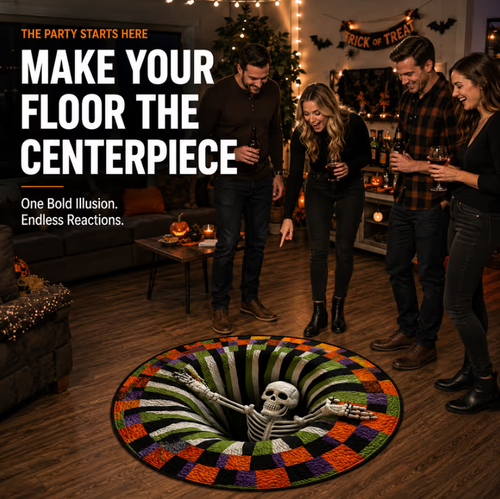 3D Halloween Skull Illusion Rug