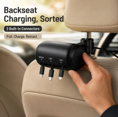 Headrest Car Charger with Retractable Cable