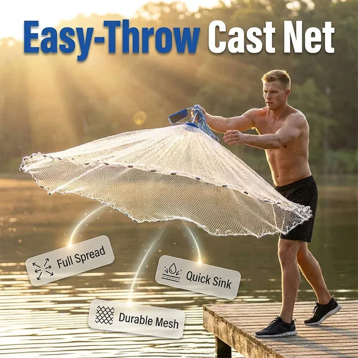 Easy-Throw Cast Net – Heavy-Duty Mesh, Rapid Sinking, Versatile 🌊