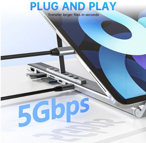 Station d'Accueil USB-C 8-en-1 – Support Réglable, HDMI 4K & Transfert Rapide