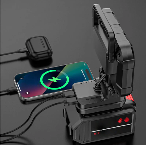 💡180° Rotatable LED Work Light – With Dual USB Power Bank