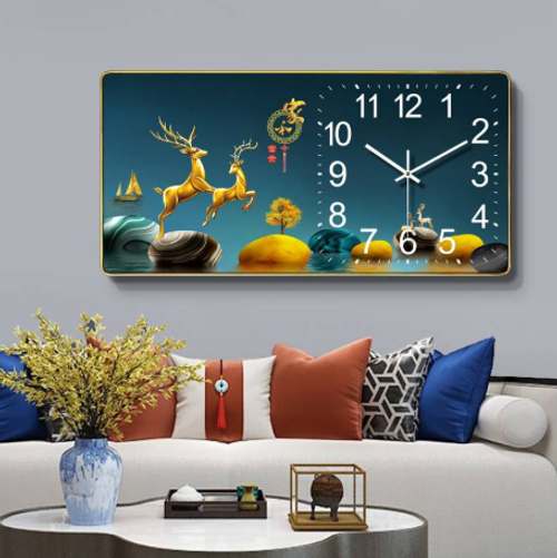 Stylish Silent LED Living Room Wall Clock Calendar40cm x 80cm with gold trim