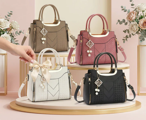 Women's V-Stitched Satchel – Gold Hardware, Multi-Compartment, Top-Handle