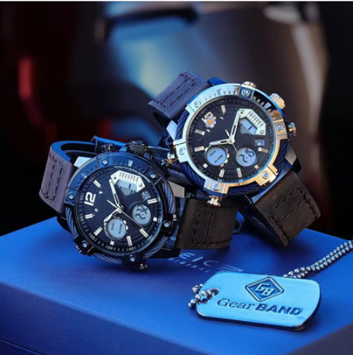 🔥Multifunctional Dual Display 3ATM Waterproof Men's Quartz Sports Watch