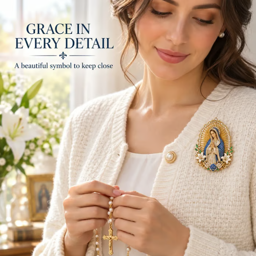 ✝️ 3D Jesus & Mary Sacred Devotion Pin | Gold-Tone Crystal Christian Brooch ❤️
