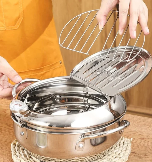 🍤 304 Stainless Steel Tempura Pot – Compact fryer with temperature control and filter screen