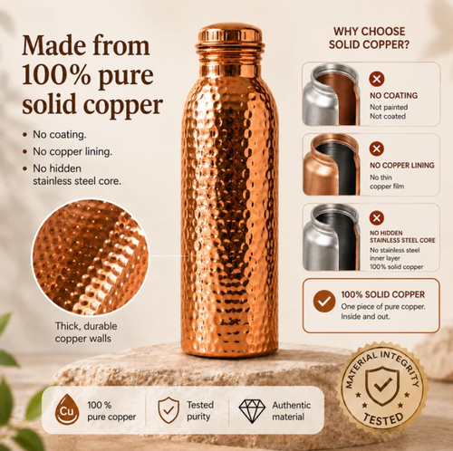 Premium Water Bottle Made of 100% Solid Copper – Plastic-Free and Inspired by Ayurveda