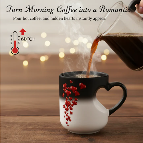 changing Ceramic Mug with Heart-shaped Handle