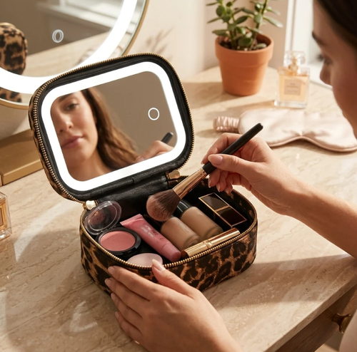 Large capacity makeup bagbox with lights and full-screen LED mirror