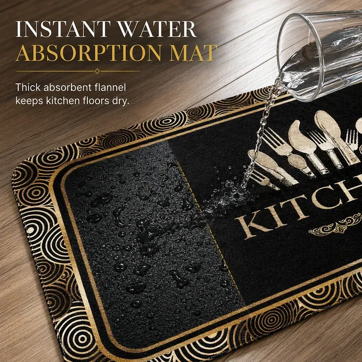 Geometric Flannel Door Mat – Water & Oil Absorbing Doormat for Kitchen, Bathroom & Entryway