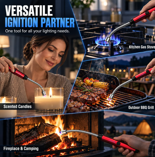 Universal, flexible 360° arc lighter with LED battery indicator and windproof design