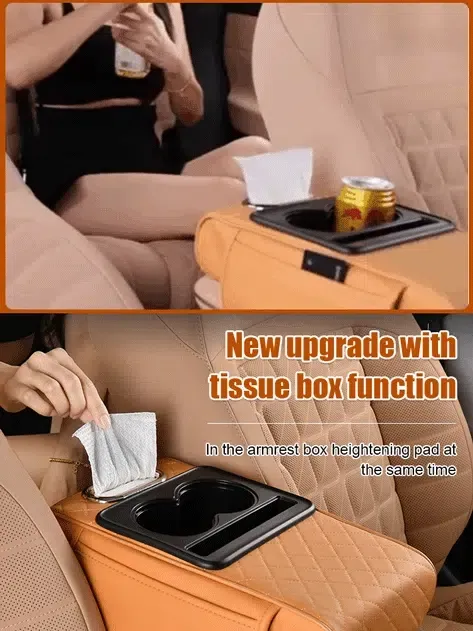 🚗 Multi-Function Car Armrest Pad with built-in cup holder, tissue box & phone pocket!