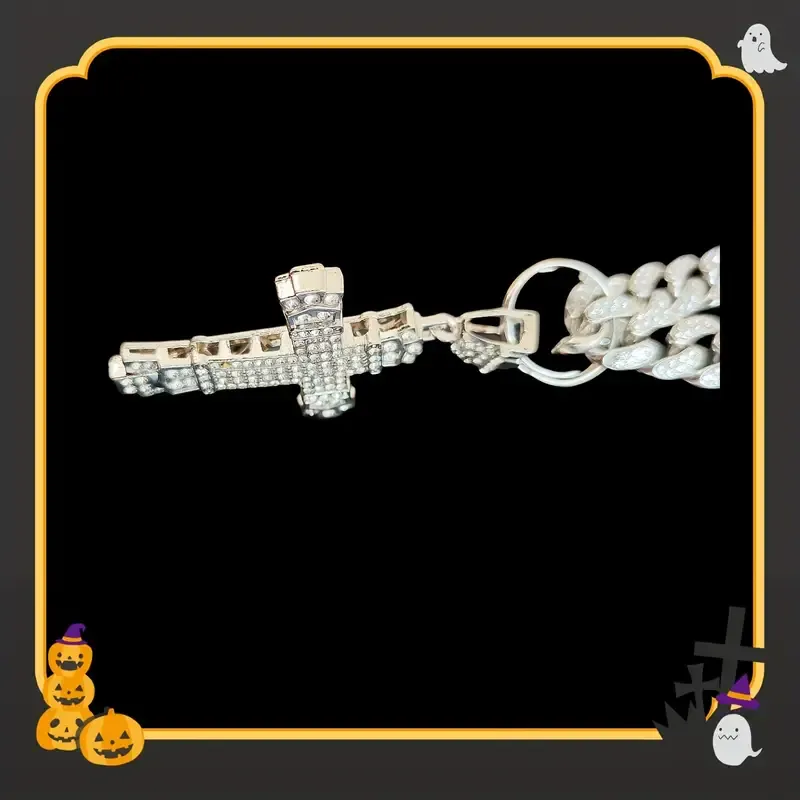 Luxury Cuban chain necklace with thick cross pendant in silver and gold plated colors, making you the brightest