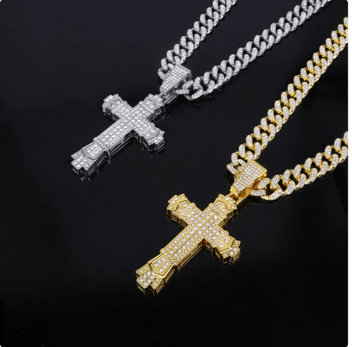 ✝️Luxury Cuban chain necklace with thick cross pendant in  gold plated color, making you the brightest