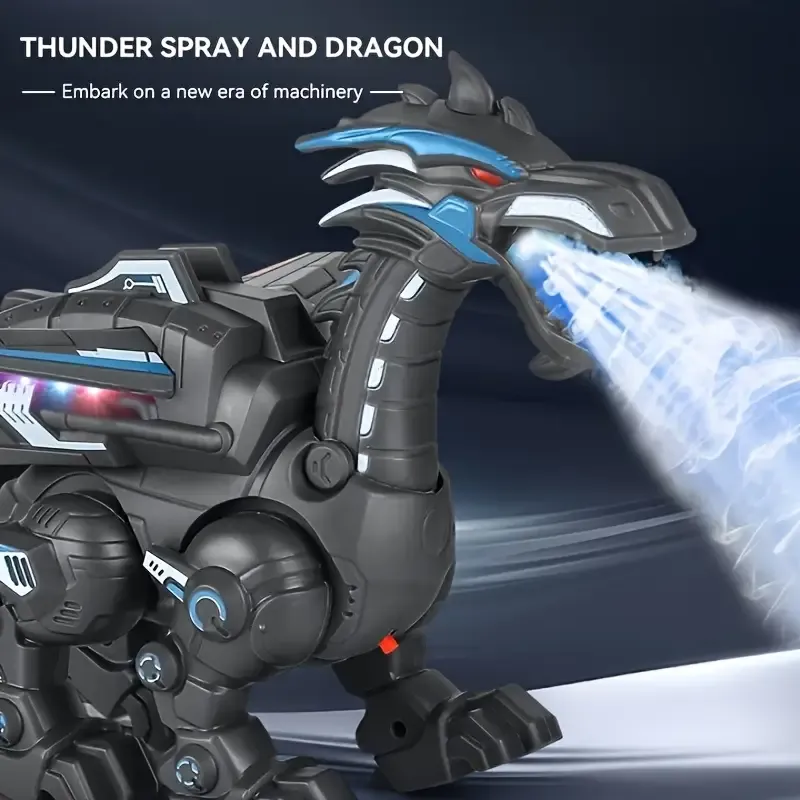 Interactive Walking Dinosaur Toy with Flamethrower, Lights and Sounds - Blue and Black