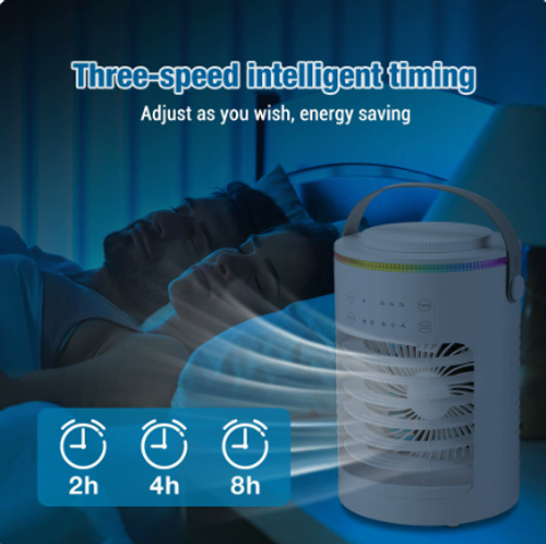 USB desk fan with ice water cooling system and 3 speeds.