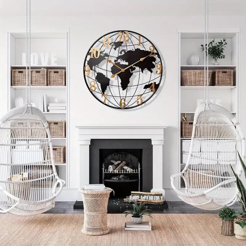 Large World Map Wall Clock 24 inches 60 inside