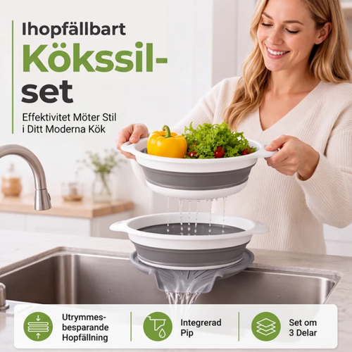 3-piece collapsible colander set with drain base