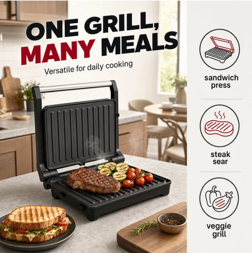 Electric Sandwich Press and Panini Maker with 180-Degree Flat Grill