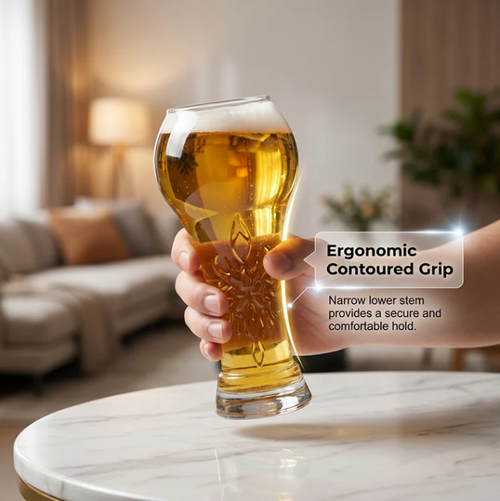 Large Capacity Ornate Embossed Beer Glass2pc