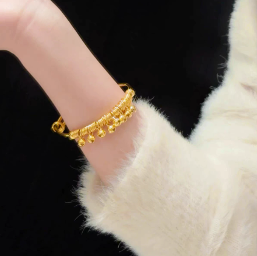 Eight-treasure bell bracelet, pure copper gold-plated tassel bell2pc
