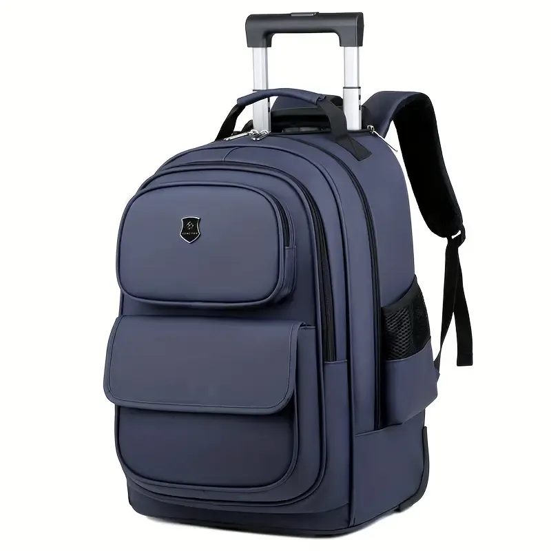 Multi-Functional Rolling Backpack, High-Quality Oxford Material, Large Capacity, Multiple Storage Compartments, Quiet Wheels, Hidden Telescopic Handle, Unisex Casual Fashion, Men's Shoulder Bag for Travel and Leisure