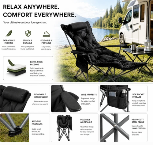 Portable, adjustable folding chair for outdoor use – Lightweight, sturdy & versatile