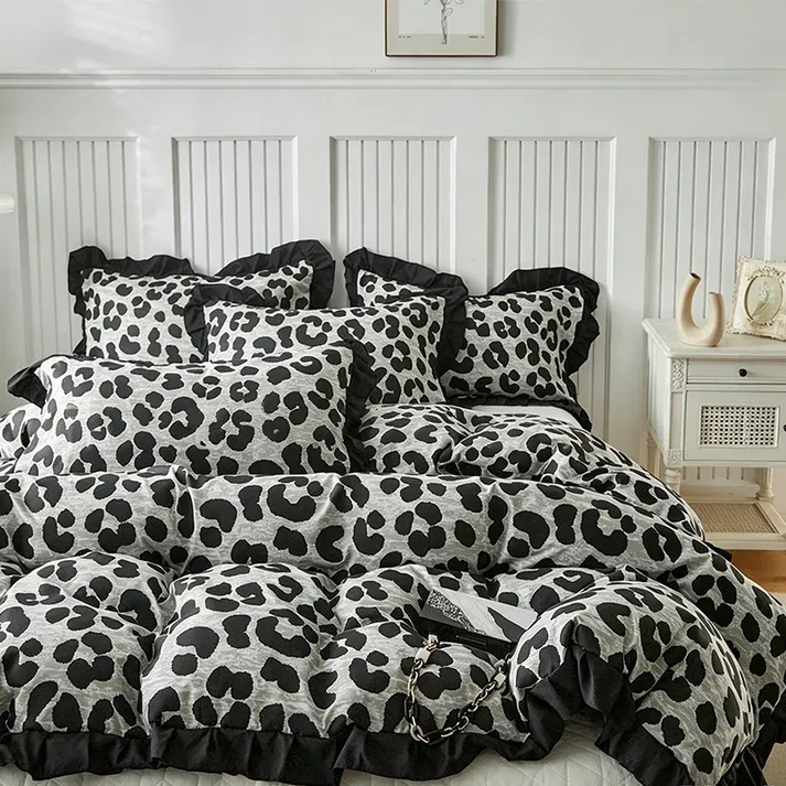 Leopard Print Ruffled Duvet Cover Set