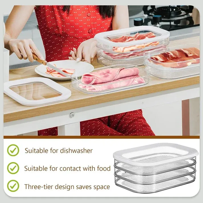 6-piece set (3 large + 3 small)Layer Reusable Food Storage Containers with Lid Clear Fridge Crisper