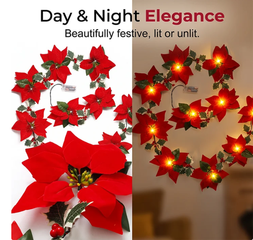 Christmas Poinsettia Flower String Lights