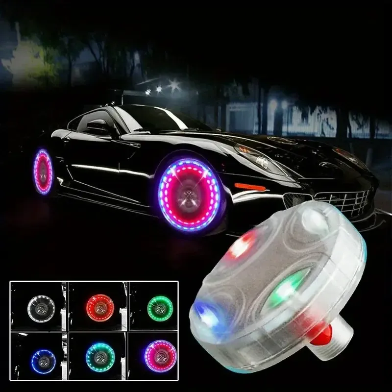 Solar LED Valve Bonnet Light, 4 Modes, 12 LED Wheel Center Tire Decorative Lights, Car Motorcycle Pickup Truck Tire Nozzle Cover Lighting, Solar Lithium Battery