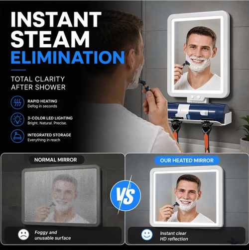 LED Shower Mirror with Heated Anti-Fog for Shaving
