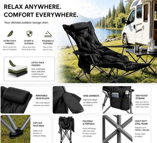 🪑 Portable, adjustable folding chair for outdoor use – Lightweight, sturdy & versatile 🏕️✨